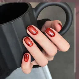 9D Cat Eye Gel Nail Polish, Holographic Reflective UV Gel, Translucent Finish Soak Off Gel Polish for Nail Art (Red, 14ml) image 2