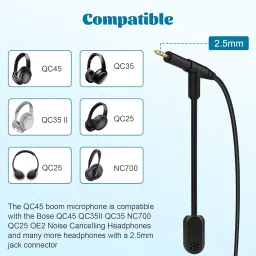 Gneinour QC35 Microphone Compatible with Bose QC35 QC35II QC45 NC700 Gaming Headphones, Boom Gaming Microphone Cable with Volume Control and Mute, 6ft image 1