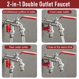 HASTHIP® 1/2 Inch Dual Outlet Garden Faucet Splitter, Heavy Duty Zinc Alloy Double Valve Tap with Individual Control, Outdoor Faucet Garden Tap for Efficient Water Distribution image 3