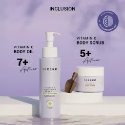SEREKO Vitamin C Body Exfoliating Kit Clarifying Body Scrub 100 g, Clarifying Body Oil 100 ml, Exfoliator for all Skin Types, Natural, Cruelty free, Vegan, Clean Beauty for Gifting and Personal Use image 1
