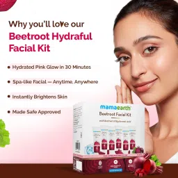 Mamaearth Beetroot Hydraful Facial Kit with Beetroot & Hyaluronic Acid - 2*10 ml + 4*10 g Hydrated Pink Glow in 30 Minutes | Spa-like Facial - Anytime, Anywhere | Instantly Brightens Skin | Made Safe image 1