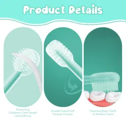 SNOWIE SOFT® 3Pcs Silicone Baby Toothbrush Set for 0-18 Months Includes Newborn Tongue Cleaner, ToothScrubber, First Teething Baby Brush, Soft Gum Massager with Travel Case Infant Oral Care, Green image 2