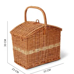 Habere India-All the Cultures Fabricating India Wicker Basket for Lunch | Wicker Picnic Basket With Top Handle | Wicker Morden Picnic Basket, Brown Rectangular Basket (M) - 12 * 13 * 9 Inches) image 4
