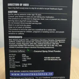 Muscle Science Thunder Energy 30 Serv. Pre Workout | 3000 mg Beta Alanine For Endurance | 2500mg Pump Matrix | 190mg Caffeine | 250 mg L- Tyrosine For Energy & Focus (MANGO) image 3