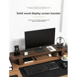 carpentray Wooden 66CM Computer Monitor Stand, Monitor Riser Desk Shelf Desktop Stand TV Laptop Riser with Keyboard Storage Desk (Walnut Finish) image 4