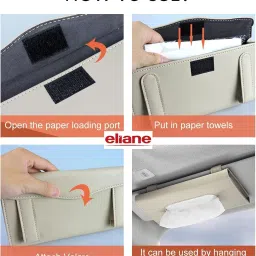 Eliane Car Tissue Holder Sun Visor Napkin for Upgraded Version Hanging Premium PU Leather Universal Auto Easy Use Mask Dispenser Box with Refill (Beige, 1 Pcs) image 3