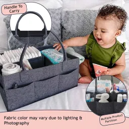 KESI ORNAMENTS Baby Diaper Caddy Organiser, Diaper Bag, Organiser, Portable Diaper Organiser, Felt Organiser with Removable Divider, for Car, Bedroom, Travel and Changing Table Storage Bin(Black) image 5