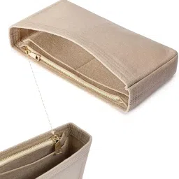 GREENSHEEP Small Purse Organizer with Zipper, Felt Insert Bag Organizer Handbag Tote Liner Pouch for Women (Large, Beige) image 4