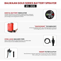 Balwaan Krishi Gold Series Battery Sprayer BS-30G 12 Volts x 12 Ampere Double Motor First Digital Battery Indicator|20 Litre Tank|Get a Free LED Bulb with 15 Feet Extension Cable, Battery Powered image 3