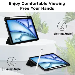 Robustrion Case Cover for iPad Air 11 inch M3 / M2 (2024/2025)/iPad Air 5th Generation Cover/4th Gen 10.9" with [Pencil Holder Right Side][Flexible Back][Auto Sleep Wake] and Stylus Pen - Black image 3