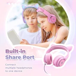 iClever Kids Headphones for Girls Gift Over Ear Headphones, Wired Cat Ear Led Light Up Children Headphones,94dB Volume Limited Foldable Earphones for Kids School, Travel, Music image 2