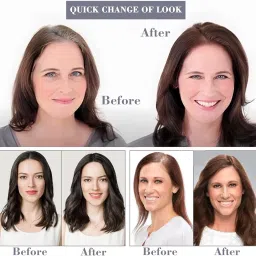 HAIR WALA™ Light Weight Hair Toppers for Thinning Hair Women Synthetic Hair 16 inch Long, 4 clips Hair Extension for women handmade & cover hair loss, grey hair (Matte Finish) Brown Color image 5