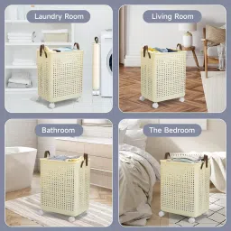 House of Quirk Collapsible Laundry Basket with Wheels and Handle, Plastic Foldable Laundry Hamper, 75L Versatile Portable Storage Basket, Durable and Practical for Laundry and Bathroom (Extra Large) image 4