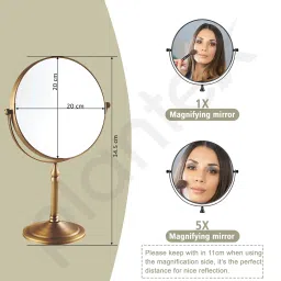 Plantex Premium Brass Magnifying Mirror/Dual Side Makeup Mirror with Stand/Shaving Mirror for Bathroom with 5x/1x Magnification (8 Inch-Brass Antique/Tabletop) image 1