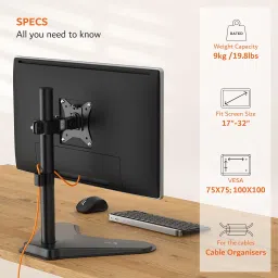 Artikel Single Monitor Desk Mount | Height-Adjustable Heavy-Duty Arm | VESA 75x75 & 100x100 | Fits 27" LCD/LED Screens, 8kg | Easy 15-Min Install, Cable Management, Space-Saving Design image 2
