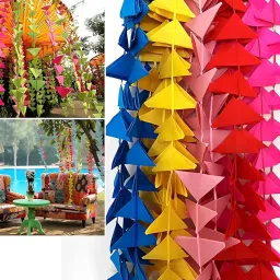 Wanna Party 10 Pcs Decorative Triangle Toran,Triangle Cloth Garlands 4Ft. Hanging For Mehndi, Haldi, Wedding,Pongal,Festive Backdrops image 1