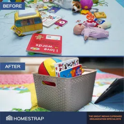 HomeStrap Set Of 3 Large Plastic Storage Organizers/Baskets With Lid For Kitchen, Clothes, Multipurpose Vegetables, Toys, Books, Office, Stationery, Wardrobe(Biscuit, Grey, Brown) image 5