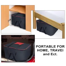 JustandKrafts Nylon Big Underbed Storage Bag Moisture Proof Baby Toys and Cloth Organiser with Zippered Closure and Handle Black (Set of 2) image 2