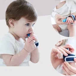 INFINIBYTE Baby Finger Guard, Silicone Toddler Baby Finger Guard with Breathable Wrist Band Thumb Kit,Prevent Children from Sucking Finger5 colours(Blue,red,yellow,pink blue) (BLUE) image 3
