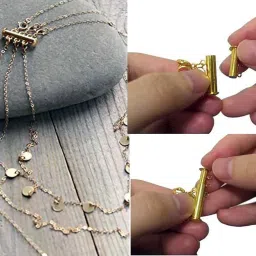 DIY Crafts Pack of 2 Pcs Silver/Gold Slide Magnetic Clasp Connectors Tube Multi Strands Clasps Necklace Bracelet Chain Extenders Lobster Pack of 2 Pcs Silver/Gold image 4