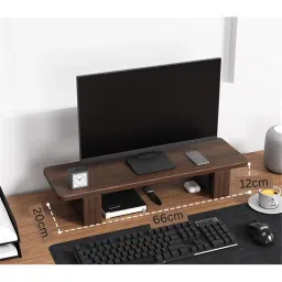 carpentray Wooden 66CM Computer Monitor Stand, Monitor Riser Desk Shelf Desktop Stand TV Laptop Riser with Keyboard Storage Desk (Walnut Finish) image 2