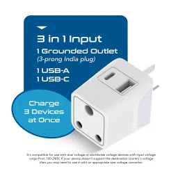 Ceptics Travel Adapter India to Australia Plug Converter, 3 in 1 Australia Plug Adapter, China New Zealand Adaptor Plug with 1 USB, 1 USB-C, Type I for Laptops, Phones, CE - RoHS, White - 1 Pack image 5