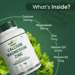 Healthreef | Plant-Based Calcium Magnesium Zinc with Vitamin D3 & K2 | Bone Density, Joint Flexibility & Immune System Support | 60 Veg Capsules image 2