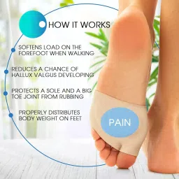 Forefoot Pad for Pain Relief, Metatarsal Gel Pad for Women & Men,1 Pair Hallux Valgus Foot Support Sleeves with Gel Pad,Comfortable & Breathable Ball of Foot Cushions Pad for High Heels,Beige image 3