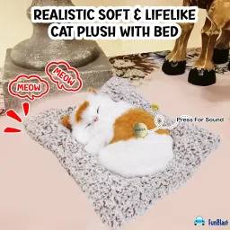 FunBlast Cute Sleeping Cat Plush Toy with Meow Sound, Gift for Kids, Toy Accessories for Car Dashboard (Brown-2) image 3