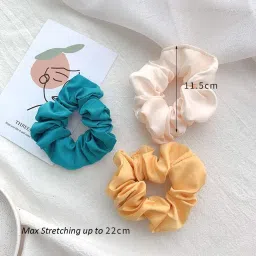 kendrick Scrunchies Plain Polka Dots Printed Silk Satin Hair Band HeadBand Jurra Rubber Band for Girls and Women (PACK OF 6, PLAIN) image 2