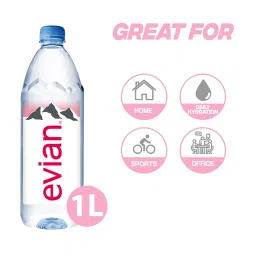 Evian Natural Spring Water, Naturally Filtered Spring Water in Large Bottles, (1 Litre x 12 Units) image 1