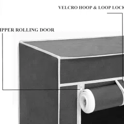 EASY BUY Grey Shoe Rack – 6 Plastic Shelves with Zip Door Cover & Side Pockets | Dustproof Multiuse Storage Organizer for Shoes, Clothes, Toys | Portable & Space-Saving Shoe Stand image 3