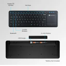 Portronics Bubble Pro Wireless Keyboard with Touchpad, Bluetooth & 2.4 GHz Dual Connectivity, Noiseless Keys, Connect Upto 2 Devices, Spill-Resistant Design (Black) image 4
