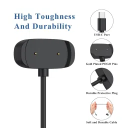 Tobfit Charger Cable Compatible for Amazfit GTR 2, 2e, 2 eSIM, GTS 2 Mini, 2e, 2, BIP U, U Pro, Pop Pro - Fast Type C Charging Cable 3.3ft/100cm (Black) image 2