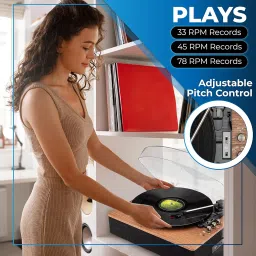 SoundBeast Retro Wooden Turntable with 3 Speed Vinyl Record Player, Built-in Stereo Speakers, Bluetooth, Aux in, USB Playback, & USB Recording to MP3 image 1