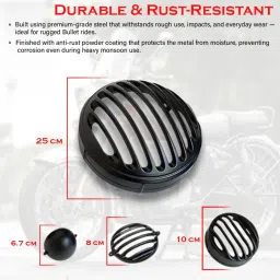 Bullet Grill Cover Kit for Royal Enfield – Full Set Headlight & Indicator Grill Covers, Classic Black Finish, Strong & Durable, Perfect Fit for Bullet Models image 2
