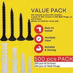 Hi-Plasst 500pc Combo Set of Screw and Wall Plug Combo Set – 25mm (100 pcs), 32mm (75 pcs), 38mm (50 pc), 50mm (25 pc) Screws with Matching Wall Plugs – for Wall Mounting, DIY, Repairs & Home Use image 2