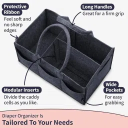 KESI ORNAMENTS Baby Diaper Caddy Organiser, Diaper Bag, Organiser, Portable Diaper Organiser, Felt Organiser with Removable Divider, for Car, Bedroom, Travel and Changing Table Storage Bin(Black) image 1