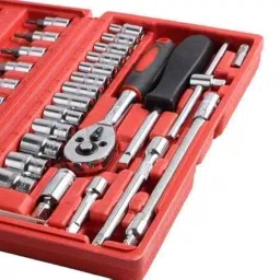 C7Gangani Tool Kit 46 Pcs Household | 1/4 Drive Socket Screwdriver Wrench Set for Bike, Car Repairs & More Spanner image 1