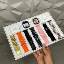 ras n jas RAS N JAS® 10-in-1 Ultra 2 Smartwatch Gift Set – Bluetooth Calling Smartwatch with Earphones, 7 Straps, Transparent Screen Guard for Men & Women, Multi-Strap Fitness Watch (1 Set/Mix Color) image 4