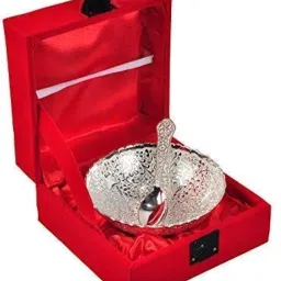 Design Decor Gallery German Silver Single Bowl with Royal Velvet Box -2 Pieces Set for Wedding Return Festive Gift Item image 2