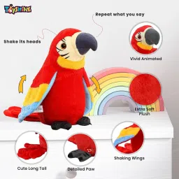 Toyshine Talking Macaw Parrot Repeat What You Say Stuffed Animal Plush Toy Electronic Record Animated Bird Shake Wings Speaking Parrot Pet Toy for Kids Boys Girls - B image 1
