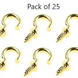 UAPAN MetalCraft Brass Plated J Hook Screw Half Circle Eye Shape, Self Tapping Hooks Ring Bronze Plated (1.5 Inch, 25) image 2
