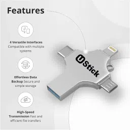 Ustick 2 TB 4 in 1 Pen Drive with Micro USB, USB A, Type-C for iOS & Android Compatible with iPhone, iPad, Android, PC and More Devices image 2