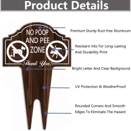 No Poop and Pee Zone Sign Double Sided Clean Up After Your Dog Sign 14 x 10 Inches No Poop and Pee Dog Yard Warning Sign Sturdy Aluminum Weatherproof UV Protect Easy to Install image 2