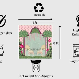 zeonely mart Backdrop Cloth for Pooja Wedding Decoration | Decoration Backdrop | Background Cloth 8/8 ft (Pink Two Palm Trees (8_8 FT)) varalakshmi Pooja Backdrop image 2