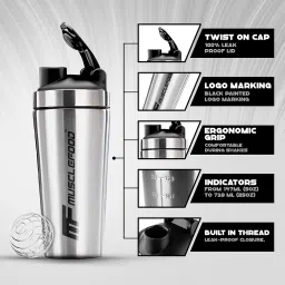 Stainless Steel Protein Shaker 700ml - Shaker Bottle for Protein Powder, Supplements - Leakproof Design with Secure Knob, Ideal for Gym, Travel & Workouts image 3