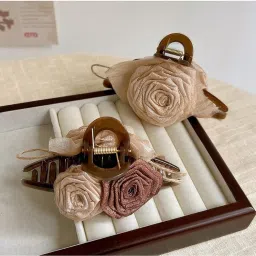 Melodio Double-Sided Rose Hair Claw Clip for Women, Elegant AB-Side Floral Hair Accessory, Non-Slip Large Claw for Updo & Daily Styling, Single Piece Romantic Hair Clip image 5