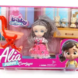 Gemcza Alia Doll Set with Puppy Carriage Theme and Accessories | Pretend Roleplay Set with Alia Doll, Cute Dogs, Carriage for Dogs | Suitable for 3+ Years image 1