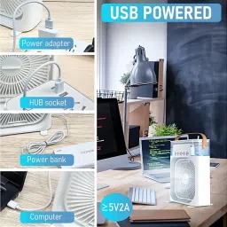Elevea 𝟏𝟓 𝐘𝐞𝐚𝐫𝐬 𝐖𝐚𝐫𝐫𝐚𝐧𝐭𝐲 Portable Water Misting Air Cooler, 3-Speed Air Cooling Fan for Home, Office, Travel | Compact Handheld Design in Sleek White | Personal Summer Relief (White) image 4